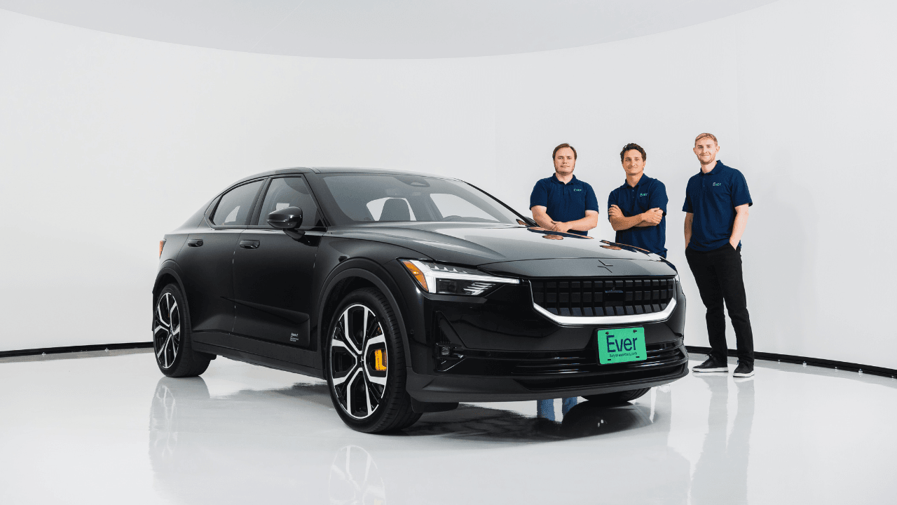 Ever Co-founders standing next to a Polestar 2